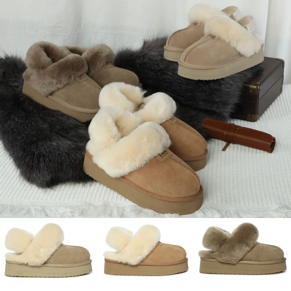 Australian UGG Platform Fur-Banding 3-Way Detachable Strap Sheepskin UGG Slippers