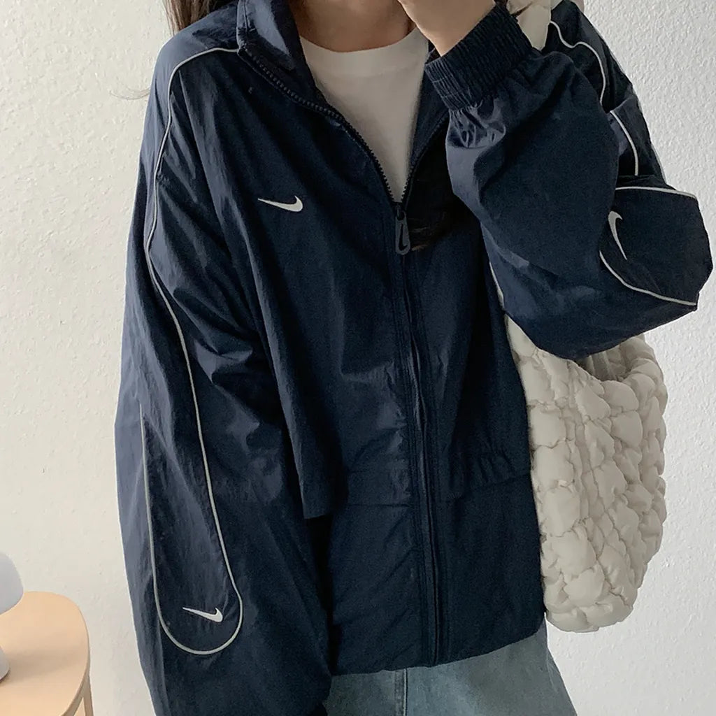 Nike Unisex Solo Swoosh Piping Vintage Navy Windbreaker Jacket