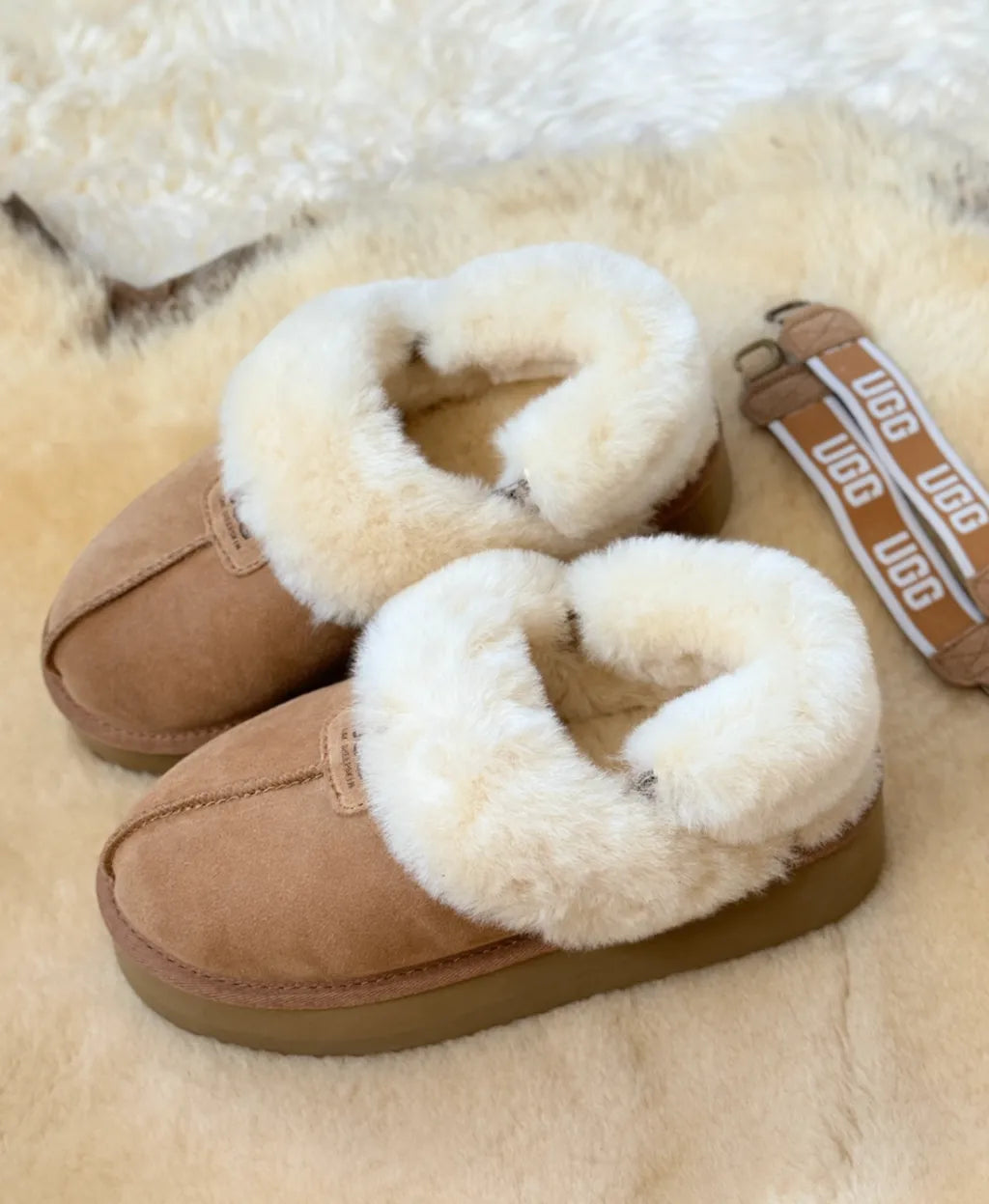 Australian UGG Platform Fur-Banding 3-Way Detachable Strap Sheepskin UGG Slippers