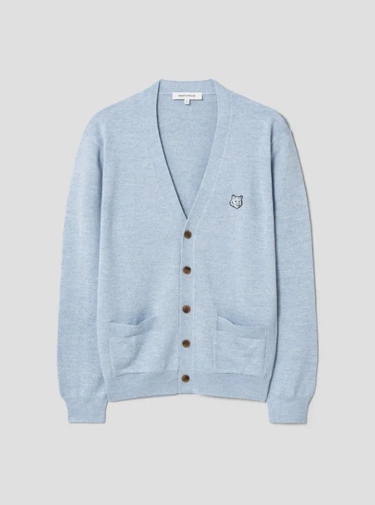 Maison Kitsune Men's Blue Foxhead Wool Knit Cardigan