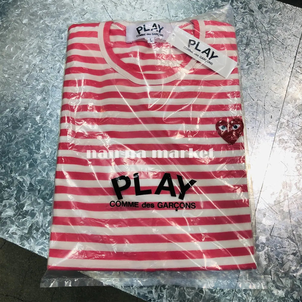 [Includes Shopping Bag] Comme des Garçons Border T-Shirt Women's Pink [Japan Spring Special Offer]