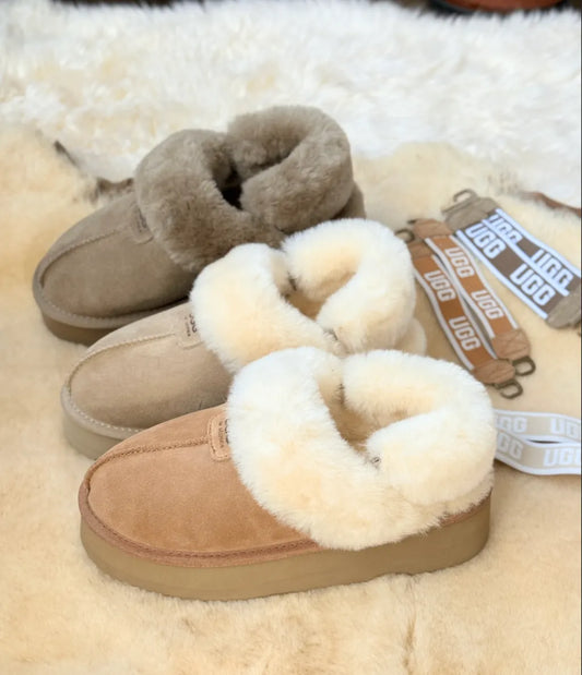 Australian UGG Platform Fur-Banding 3-Way Detachable Strap Sheepskin UGG Slippers