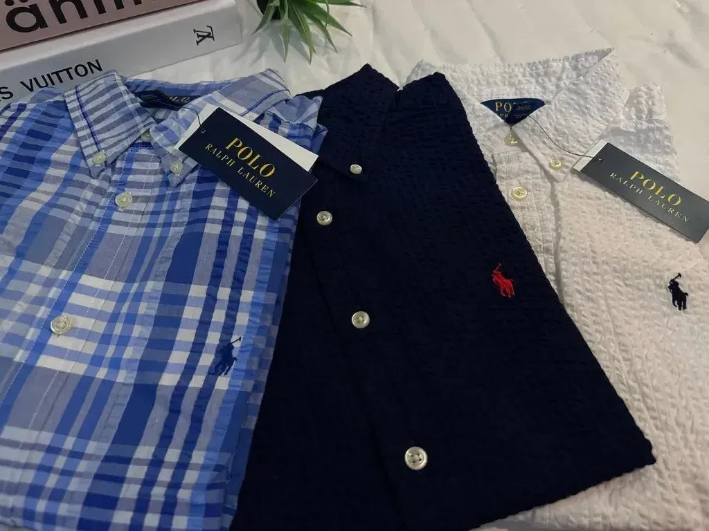 Special price ) Polo Ralph Lauren big boy seersucker short sleeve heating shirt