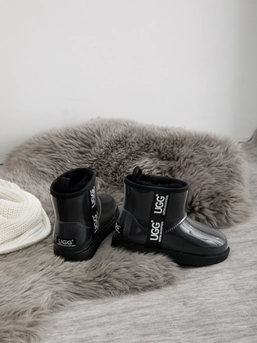 AS UGG Authentic Australian Sheepskin Coated Classic Clear Rain Mini Waterproof Shearling Boots - Model AS3031