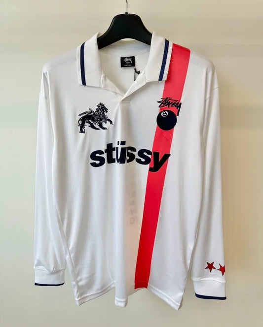 Stüssy AU (Australia) Football Polo Long Sleeve T-Shirt ST0M0476 - White/Red Stripe MENS S, M, L