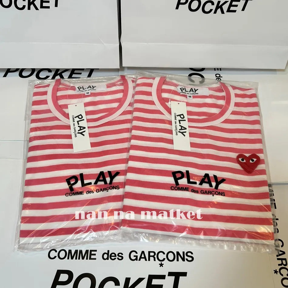 [Includes Shopping Bag] Comme des Garçons Border T-Shirt Women's Pink [Japan Spring Special Offer]