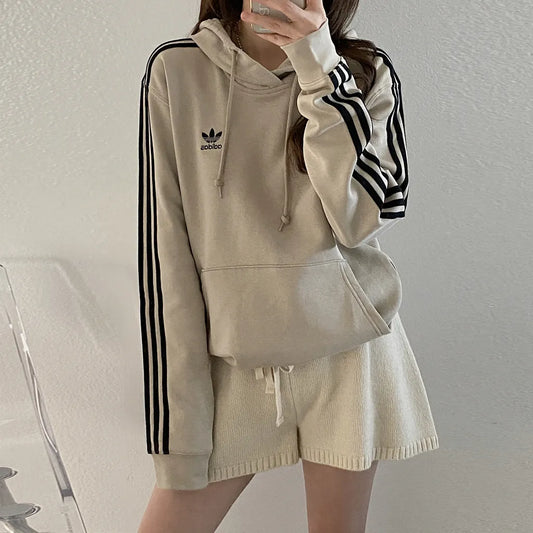 Adidas Unisex Adicolor Classic Three-Stripe Beige Brushed Hoodie