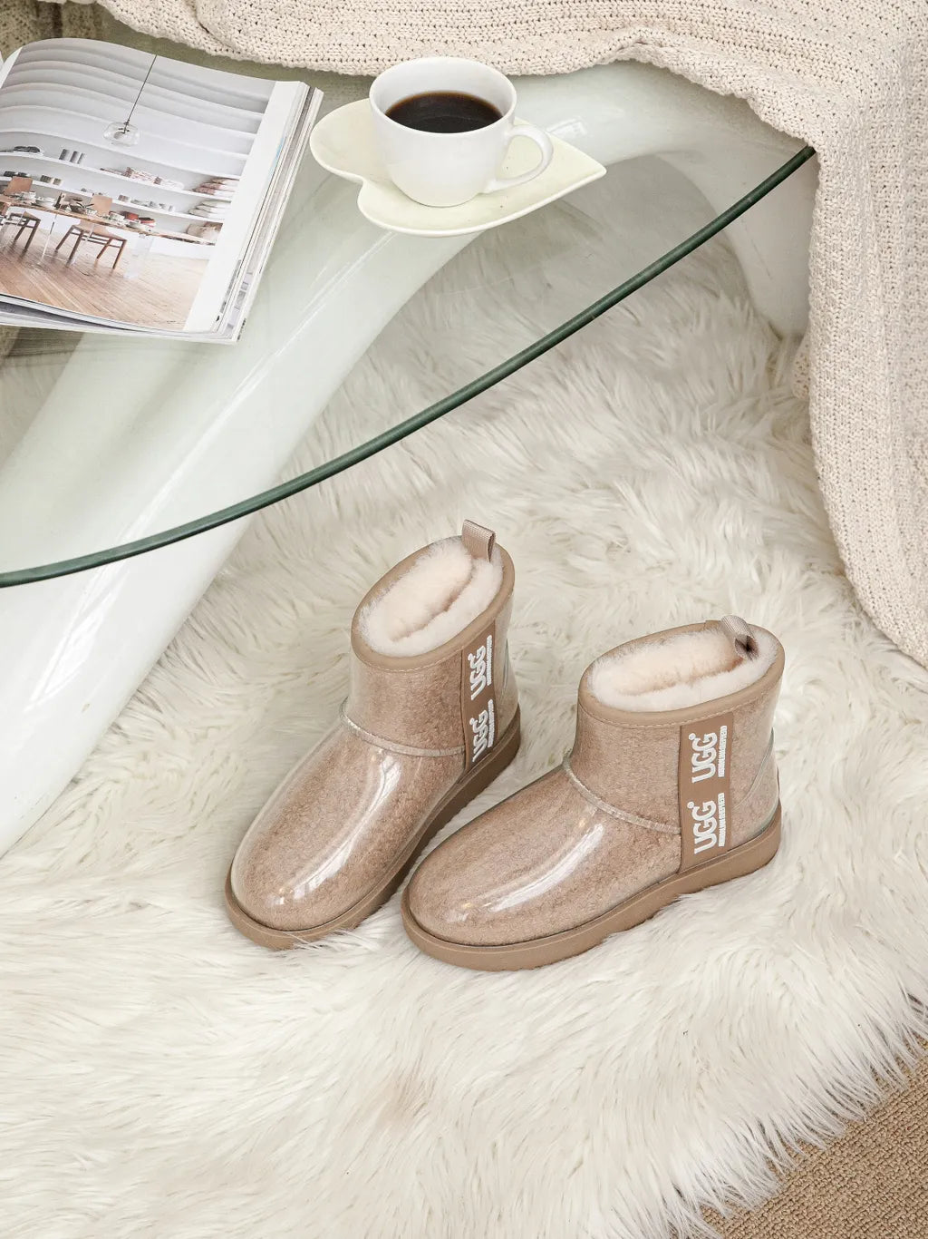 AS UGG Authentic Australian Sheepskin Coated Classic Clear Rain Mini Waterproof Shearling Boots - Model AS3031