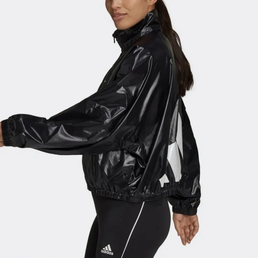 Adidas Women's Glossy Track Top Windbreaker Jacket Black HI1197