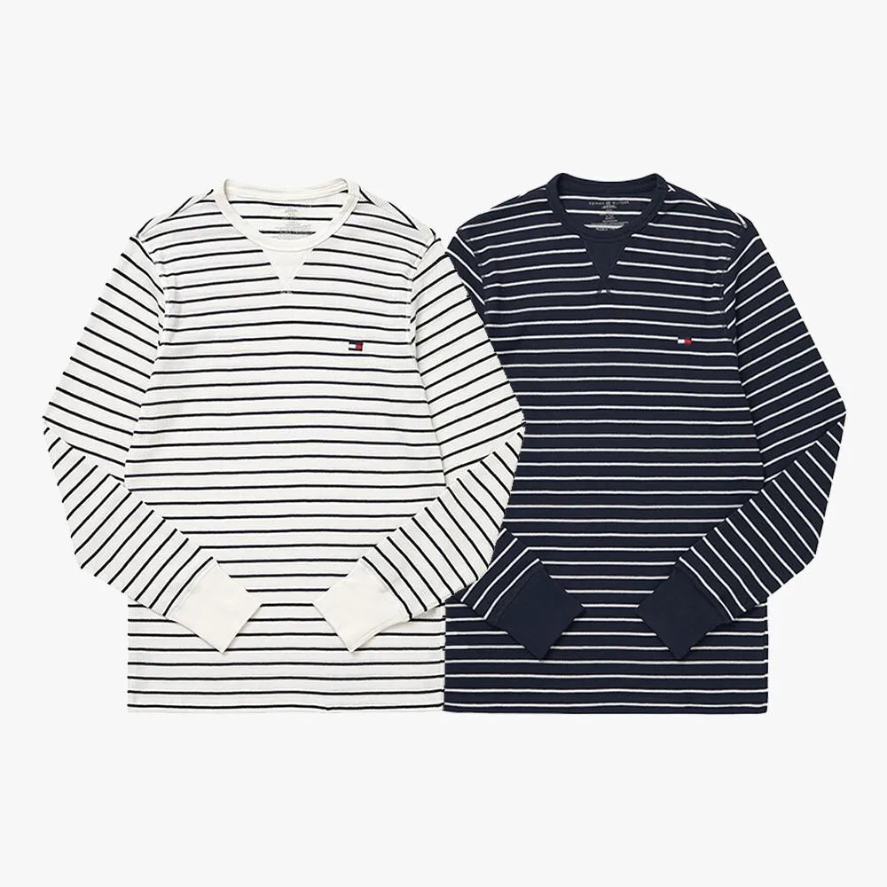 Tommy Hilfiger Unisex Striped Waffle Long Sleeve T-Shirt 2 Colors