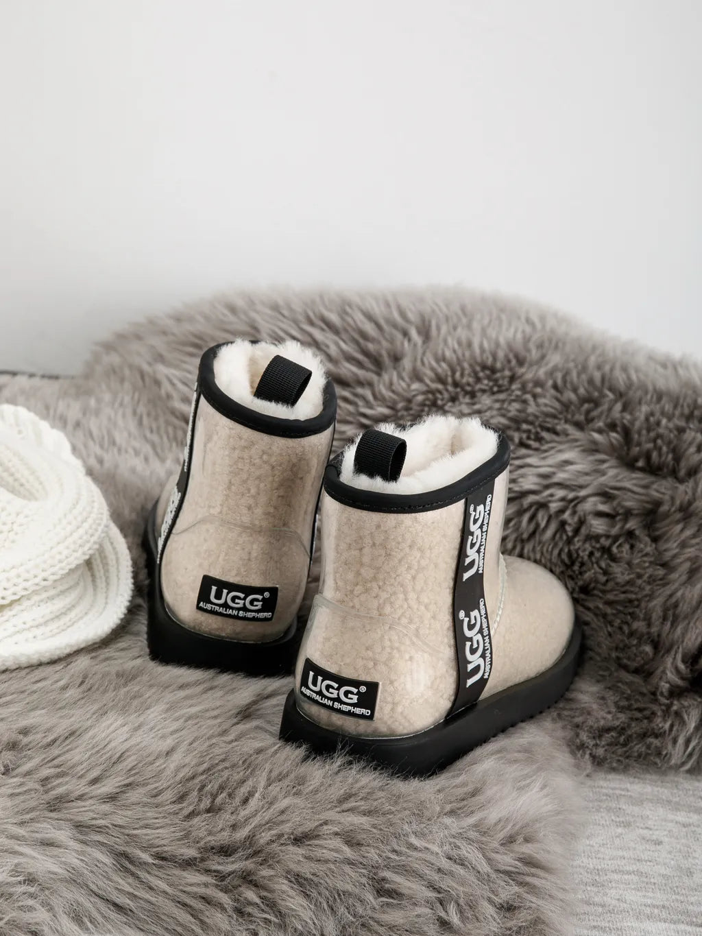 AS UGG Authentic Australian Sheepskin Coated Classic Clear Rain Mini Waterproof Shearling Boots - Model AS3031