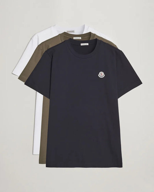 Moncler 3-Pack Short-Sleeve T-Shirts Black/Military/White